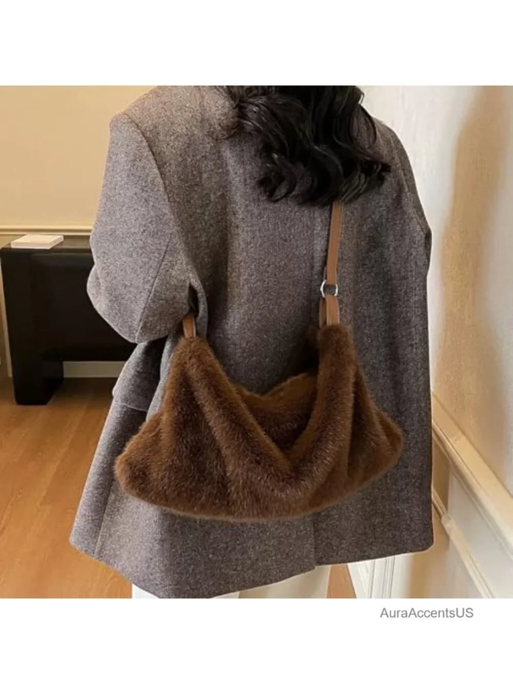 Faux Fur Hobo Bag Large Fuzzy Tote Purse for Women Winter Shoulder Crossbody